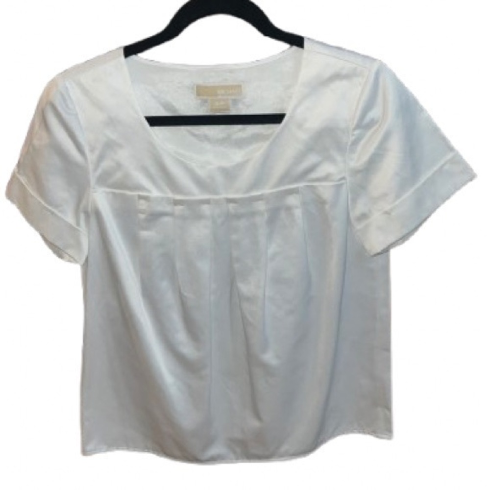 Michael Kors white scoop neckline gathered front short sleeve blouse top size S